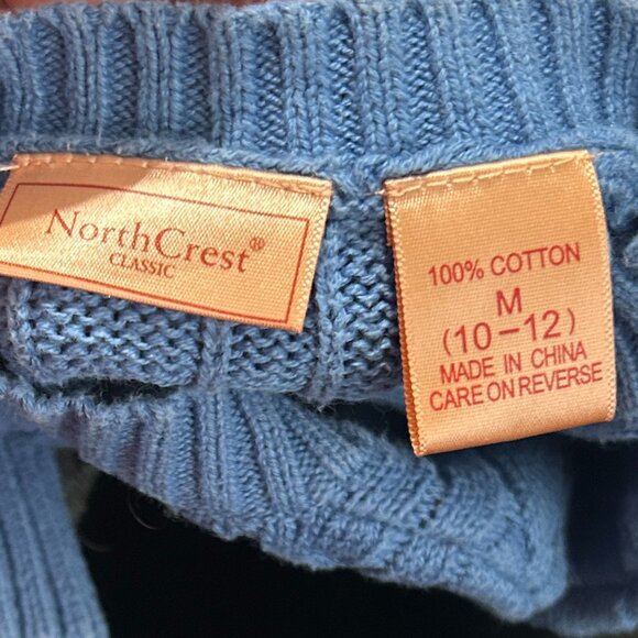 NorthCrest Women’s Powder Blue Cable Knit Cotton V-Neck Sweater Sz M Cabincore - Picture 4 of 4